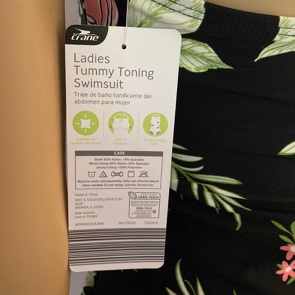 NWT sz M(8-10) Crane one piece swimsuit, tied in back.Black with rose print! - Picture 6 of 8